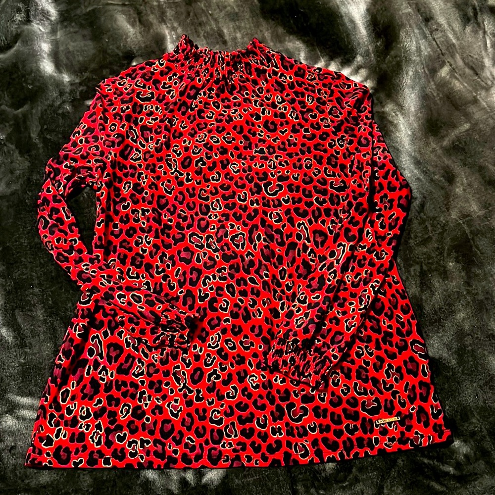 Anne Klein Turtleneck Top - Red Leopard